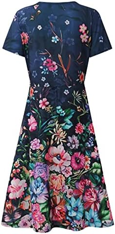 Nokmopo haljine s kratkim rukavima za žene 2023 Ljetno casual modni cvjetni print kratki rukavi V-izrez za ljuljanje haljina