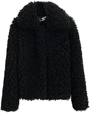 U boji ženske reverne atletske jakne kaputa za kapute za žene kardigan kovrčave solidne ovce imitacija zima plus kaput crno