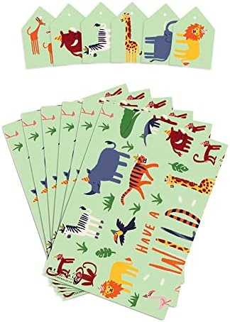 Papir za zamatanje od 23 USD-6 listova omota za poklon s oznakama - sretan rođendan - zebra, slon, žirafa, Flamingo, lav-safari papir