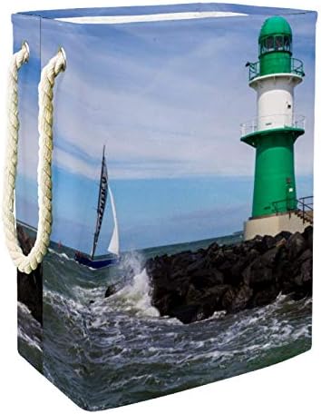 Košarica za rublje s morskim krajolikom svjetionici ugrađena podstava s uklonjivim nosačima košara za rublje s ručkama