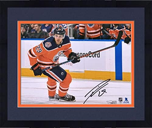 Uokvireni Leon Draisaitl Edmonton Oilers Autografirani 8 X 10 Fotografija klizanja narančastog Jerseyja - Autografirane NHL fotografije