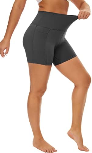 Taipove 5 biciklističke kratke hlače visokih struka s džepom za žene bešavne rastezljive vježbe koje se ne vide atletski trčanje joge