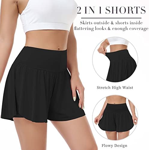 Risscan Womens 2 u 1 protočne kratke hlače s džepovima s visokim strukom atletskih treninga kratke hlače ljetne teniske suknje