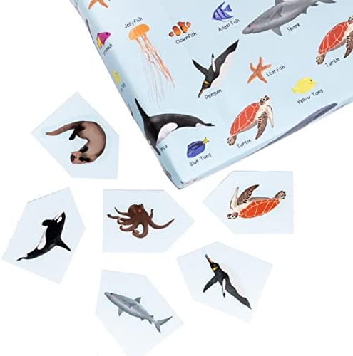 23 - ambalažni papir za dječake-6 listova poklon - omota za djevojčice-oceanske životinje-kit, dupin, kornjača, morski pas-slatka plava