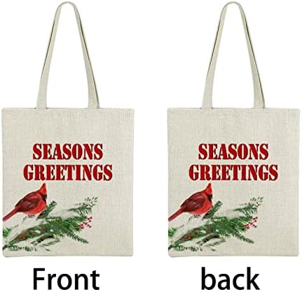 Sezoni pozdravljaju kardinalnu pticu na grani Pine Tree Zima snijeg torba za odmor za žene, vrećice namirnica za višekratnu upotrebu,