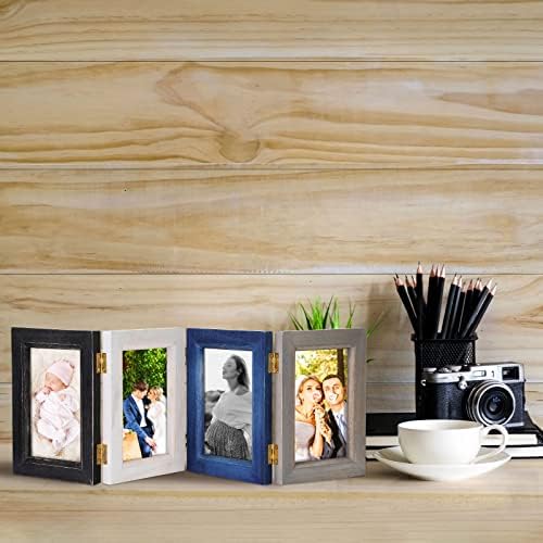 2 pakiranje 4 presavijanja 4 x 6 inča zglobni okvir za slike, drveni preklopni okvir okvira okvira Okvir Asortied Colors Obiteljski