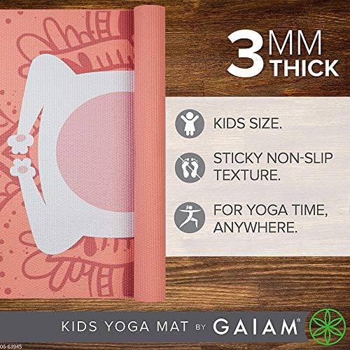 Gaiam Kids Yoga Mat Exect Mat, joga za djecu s zabavnim otiscima - igranje za bebe, aktivne i mirne mališane i malu djecu