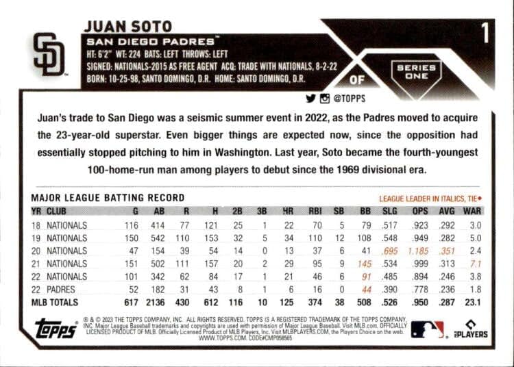 2023 Topps 1 Juan Soto NM-MT Padres