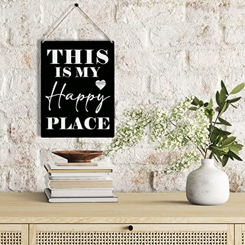 Inspirativni citat Ovo je My Happy Place Wood Sign 8 x 10 Smiješna drvena viseća ploča za kućnu dnevnu sobu kuhinja Zidna zidna umjetnička
