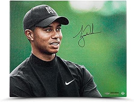 Tiger Woods Autografirano blizu i osobno platno 20 x 24 - Gornja paluba - Autografski golf umjetnost