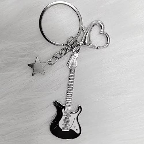 Punk glazba bas električna gitara privjesak za ključeve, gitara Ljubav Srce zvijezda privjesak za ključeve prstenovi za žene teen djevojke