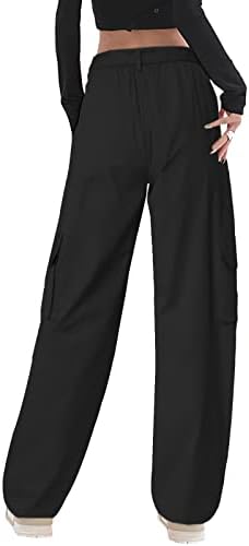 Ženske teretne hlače od 92 inča Ležerne ravne hlače širokih nogavica s elastičnim pojasom i Više džepova