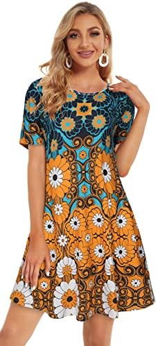 Ženske ljetne haljine ležerna majica za plažu Plus Size s cvjetnim kratkim rukavima, labave lepršave sundresses