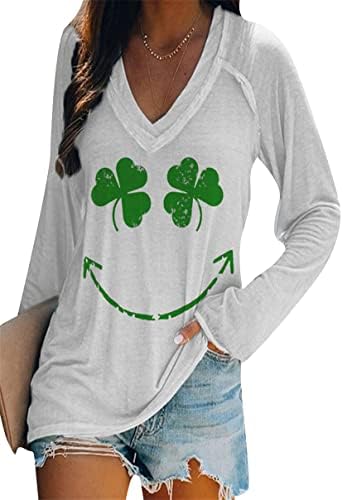 Yming Womens St. Patricks Dan djeteline Majica dugih rukava V vrat dukvica irski Shamrock print pulover vrhovi