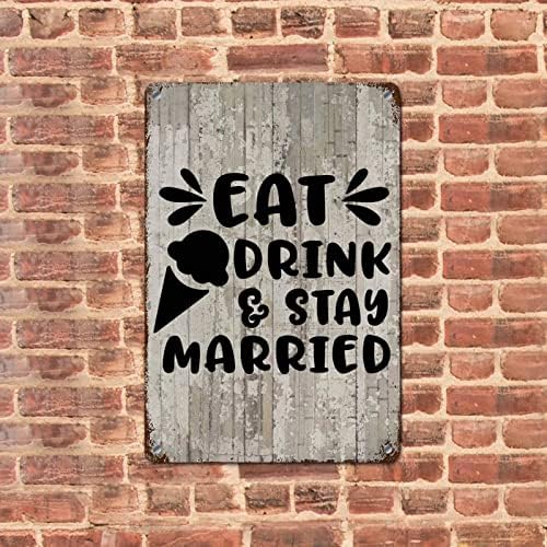 LUIJORGY OBITELJSKA citat rustikalni metalni natpis zidni dekor Jedite piće i ostanite oženjeni drveni zrn Inspirativni retro ploča