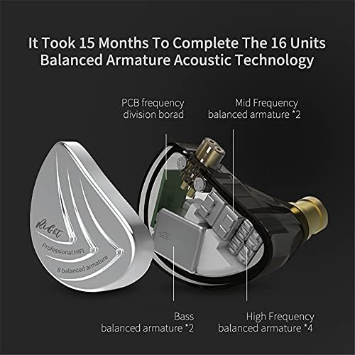 Yinyoo kz as16 slušalice preko uha ožičenih ušnih ušiju iem hifi slušalice s 8BA uravnoteženim vozačem armature 3,5 mm audio utikač