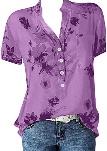 Cvjetni vrhovi za žene 2023 gumb dolje modni casual majice kratkih rukava majice bluze