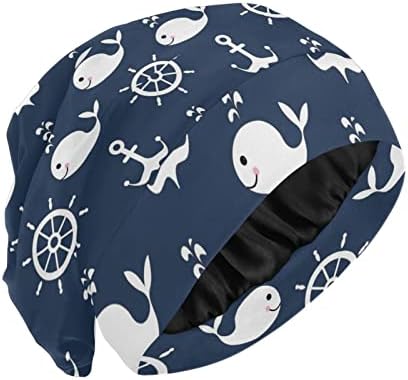 Kapica za spavanje pomorski nautički kitovi kotači saten obloženi kapica pamučna slouchy beanie sidra lubanja kapica noćna kapica za