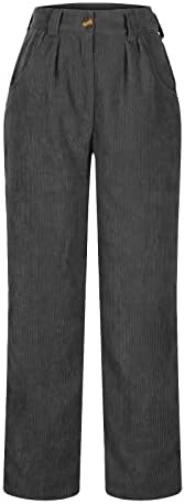 Ležerne hlače za corduroy za žene visokog struka s ravnim nogama s džepom izlazi solidne labave hlače pune duljine