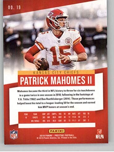 2019. Panini Prestige 19 Patrick Mahomes II Kansas City Chiefs Nogometni trgovačka karta