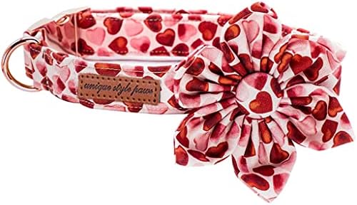 Hfdgdfk Valentine Crveni srčani ovratnik s cvijetom podesivi za kućne ogrlice za veliki srednji mali pas