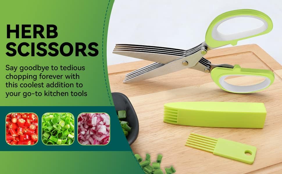 Nipogear petoslojne škare, nehrđajući čelik, višeslojni škare od zelenog luka, petoslojne biljne škare, kuhinjske alate.