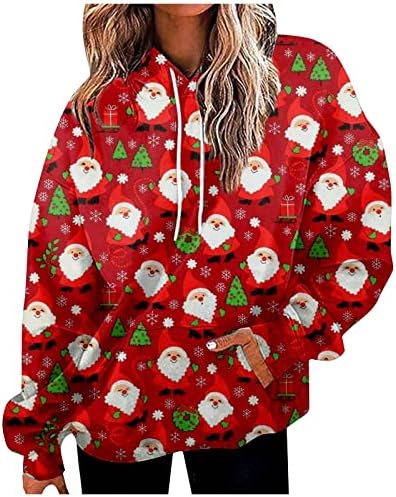 Nokmopo Hoodies za žene ženske povremene modni božićni print dugi rukav pulover s kapuljačom gornje dukseve