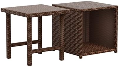 Primorski Set pletenih stolova od 2 komada, vanjski stol od pletenog ratana za sve vremenske uvjete i mali vrtni stol, smeđi