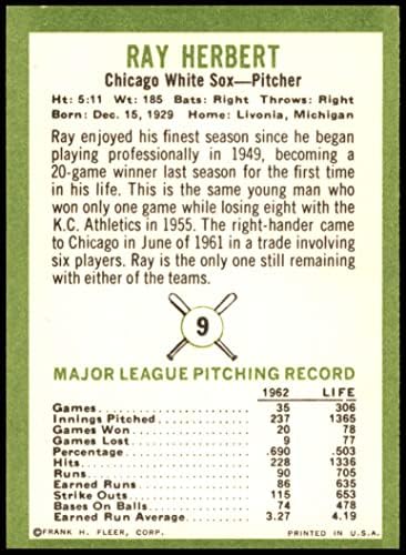 1963. Fleer 9 Ray Herbert Chicago White Sox Ex/Mt White Sox