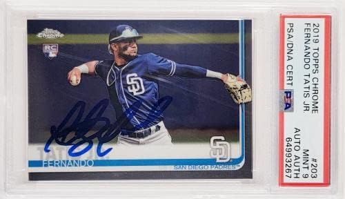 Fernando Tatis Jr. Autographed 2019 Topps Chrome Rookie Card 203 San Diego Padres PSA 9 PSA/DNK 64993267 - Baseball Slabbed Autographd