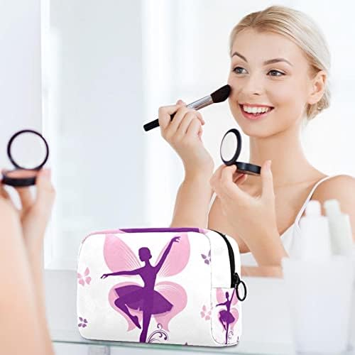 Toaletna torba, kozmetička torba za putnicu za žene, ljubičasta balerina ružičasta leptira