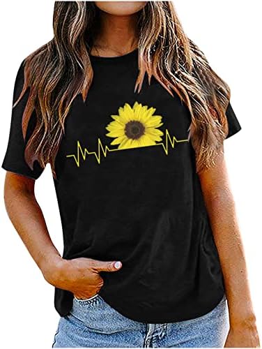 Tinejdžerke suncokretove cvjetne grafičke bluze posade vrat bluze kratki rukav sretni uskršnji jaje bluze 2023 m0