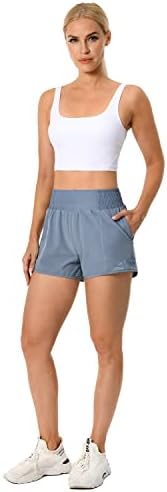 Queenieke trči kratke hlače za žene, elastične atletske kratke hlače s visokim strukom za žene 2 patentni džepovi.