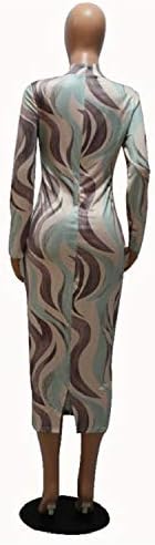 Adongnywell žene elegantne duge rukave rastezljivo bodycon midi haljina tiskana vitka midi haljina dugih rukava