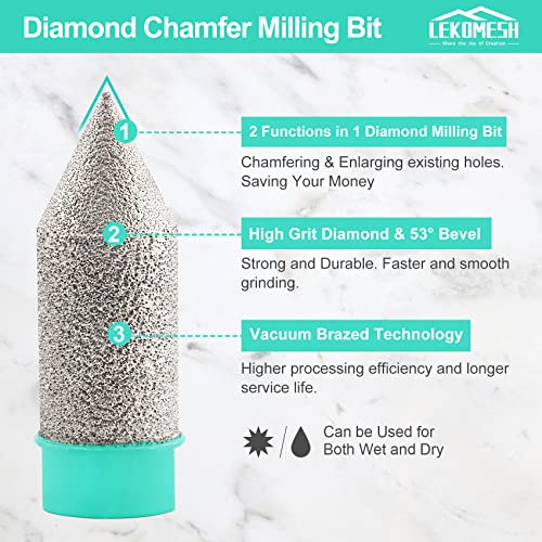 Lekomesh Diamond Beveling Chamfer Finger Bitovi - Dijamantni protivnički bušilica Bit 4/5 x 5/8 -11 kut kuta navoja za oblikovanje