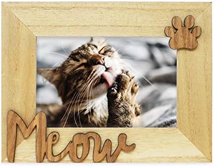 Isaac Jacobs Prirodno drva Sentimenti Cat Meow okvir za slike, 4x6 inč, foto poklon za mačku za kućnu ljubimcu, mačiće, prikaz na stolu,