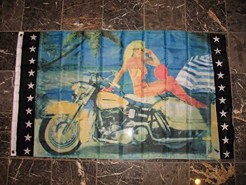 3x5 plavokosa djevojka na motociklu Harley Davidson Bike zastava 3'x5 'natpis
