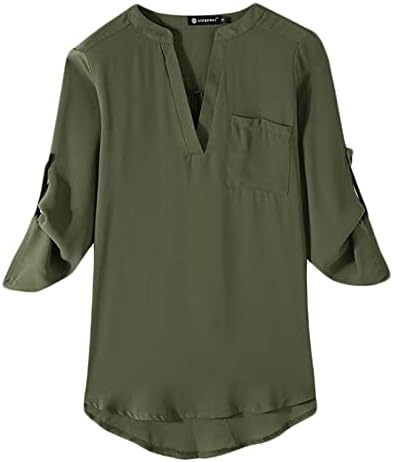 Andongnywell ženske manžete 3/4 šljokica šifon od solidne boje labava košulja s tunikom radne majice bluza labave majice