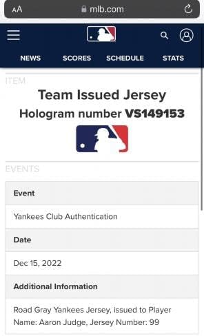 Aaron sudac New York Yankees igrač izdao je Jersey MLB AUTH 2022 HR's 61/62 - MLB igra korištena dresova
