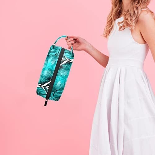 Vodootporna torba za šminkanje, torbica za šminkanje, kozmetički organizator za žene i djevojke, tropsko lišće tirkizno zeleno