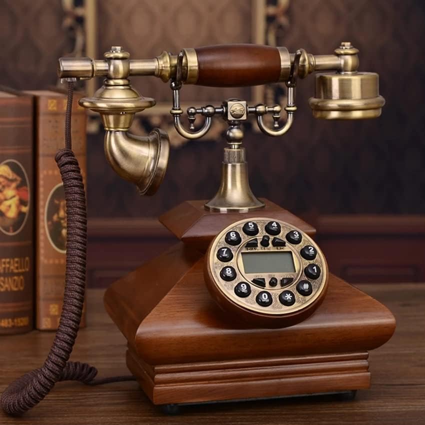ZSEDP Antikni retro telefonska lana od krutog drveta, dekoracija s gumbom s ID -om pozivatelja, osvjetljenje Handsfree poziva