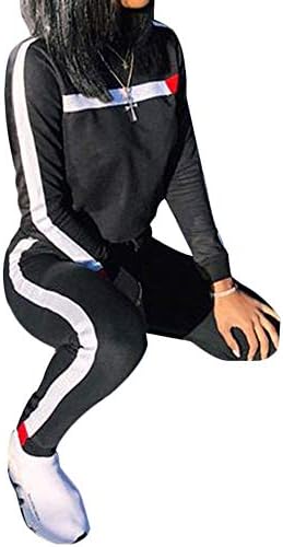 QCheng Plus znojnice za žene 2pc prugaste pulover dugih rukava dugačka trenirka