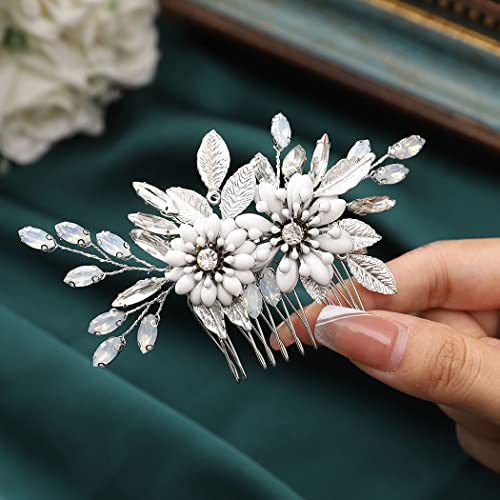 Mladenkin cvijet češalj za kosu srebrni kristalni list vjenčana kopča za kosu s opalom Pribor za kosu za žene i djevojke