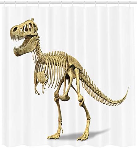Ambasonne Dinosaur Tuš zavjesa, Primeval koncept divljih životinja Fosil Animal Skeleton Paleontology Predator Stvorenje, tkanina za