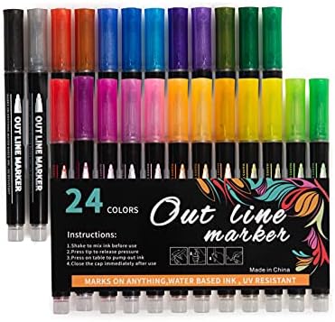 GLBUM SHIMMER Marker Set-24 O COLLENSKE Oznake, Super Squiggles Ocrtani markeri, olovke s dvostrukom linijom za umjetnost, crtanje,
