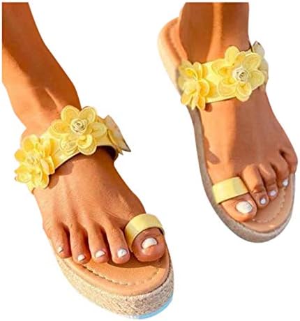 Sandale za žene ležerni cvjetni uzorak debele dne sandale moda otvoreni nožni prst čvrste sandale tkaju cipele žute