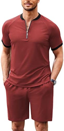 Coofandy muški 2 komada odjeća pamučna majica s zip majicama i kratkim hlačama postavljaju ležerno atletsko odijelo Summer TrackSuits