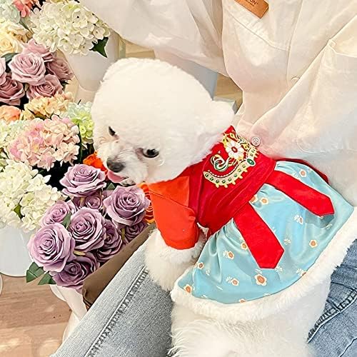 Lepsjgc štene pse pamučna kostim haljina za pse mačke odijelo stilska haljina suknja s veznim cvijet hanfu zima toplo