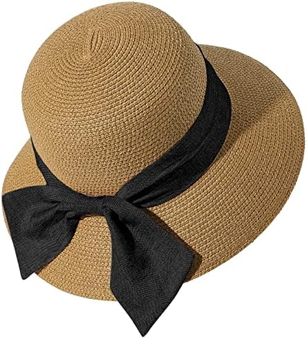LANZOM Ljetni sunčani šeširi za žene Lady Wide Brim Straw Hat plaže šešir Upf sklopivi pakivni kapica za putovanje na otvorenom