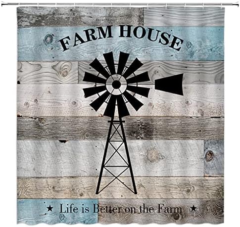 Yssfav rustikalna seoska kuća za tuširanje vjetrenjača Vintage drvena ploča zemlja seoska farma Kupatilo zavjese set s kukama